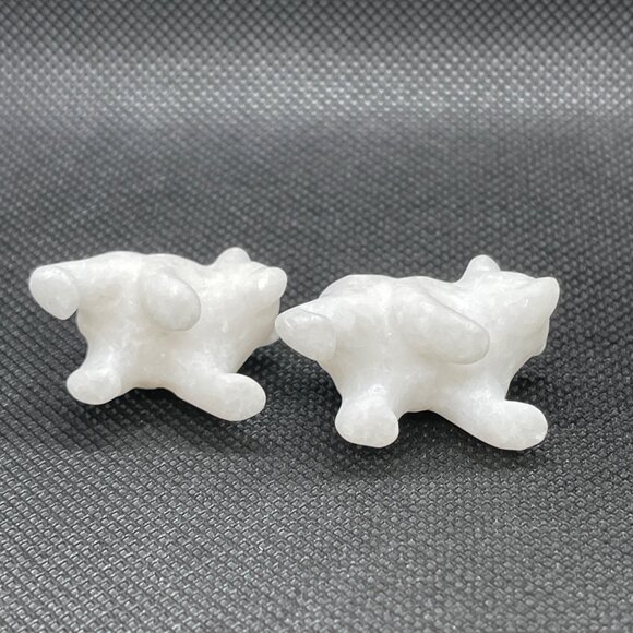 Hand Carved White Star Marble Grizzly Bear Family 3 pc Set Lot Jade Fish COA VTG - Picture 13 of 15